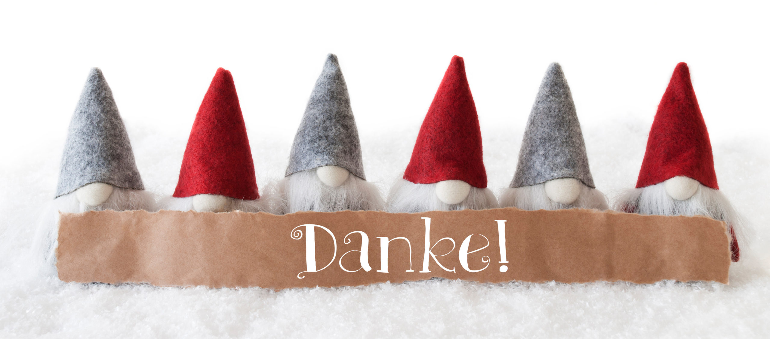 Gnomes, White Background, Danke Means Thank You